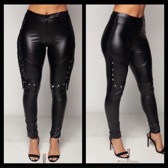 Pants - 🆕⭐️ Faux Leather Fringe Stud Leggings